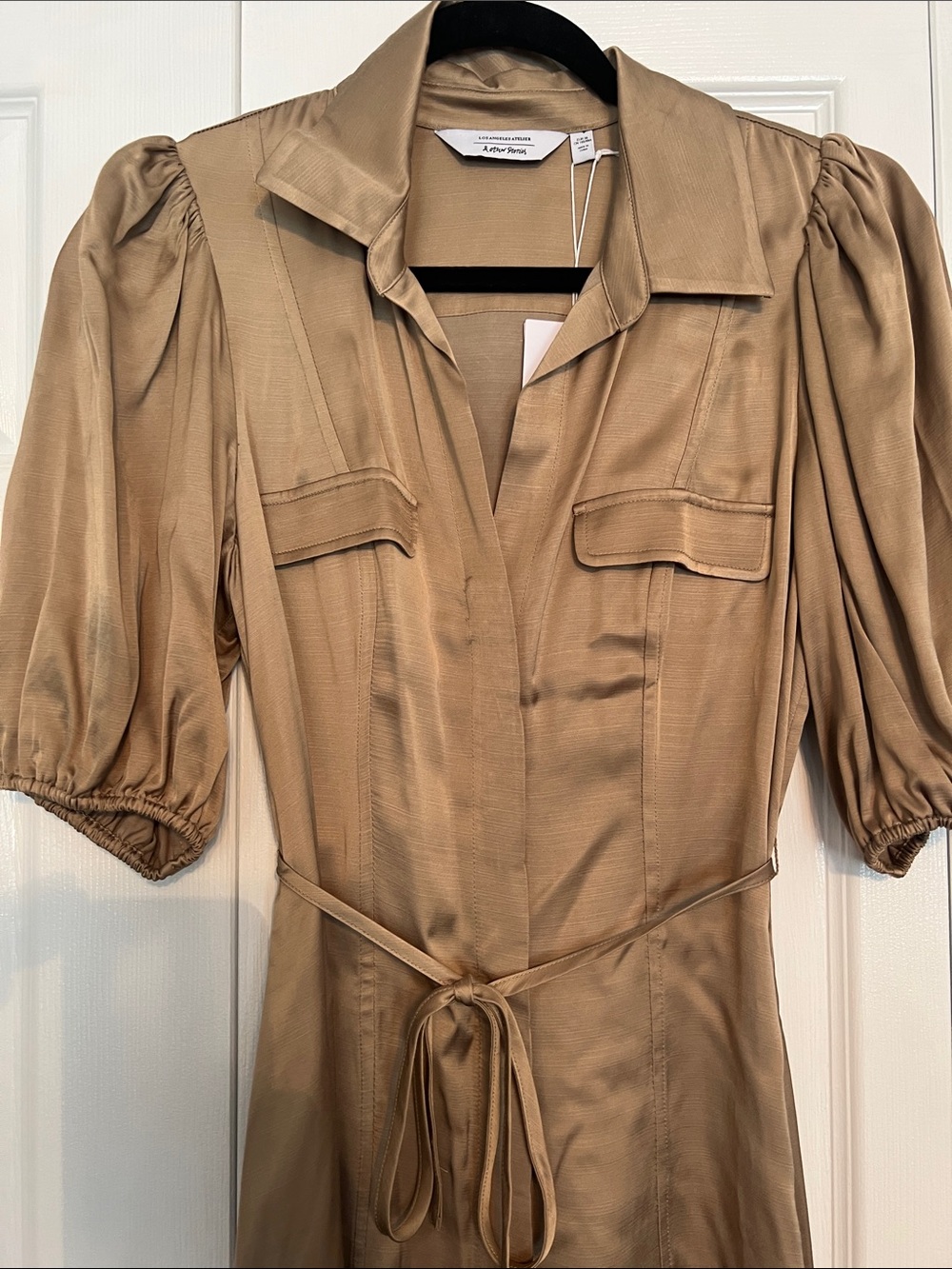 & Other Stories Women's Midi Shirt Dress with Puff Sleeves - Bronze size EUR 38